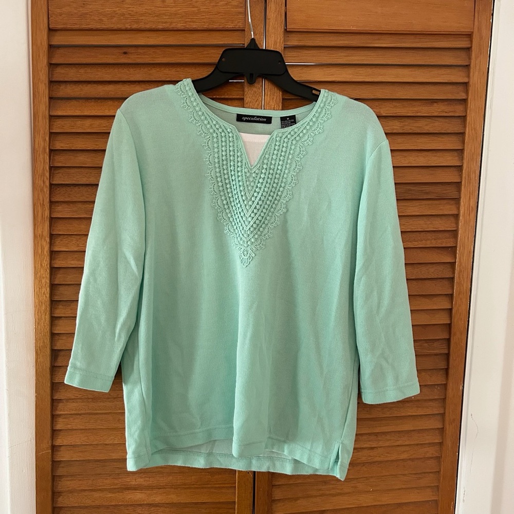 Speculation Women’s Turquoise Laced 3/4 Quarter Sleeve Blouse Sz M